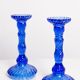 Set of two deep blue glass candlesticks from the mid-century, Poland, 1960s.