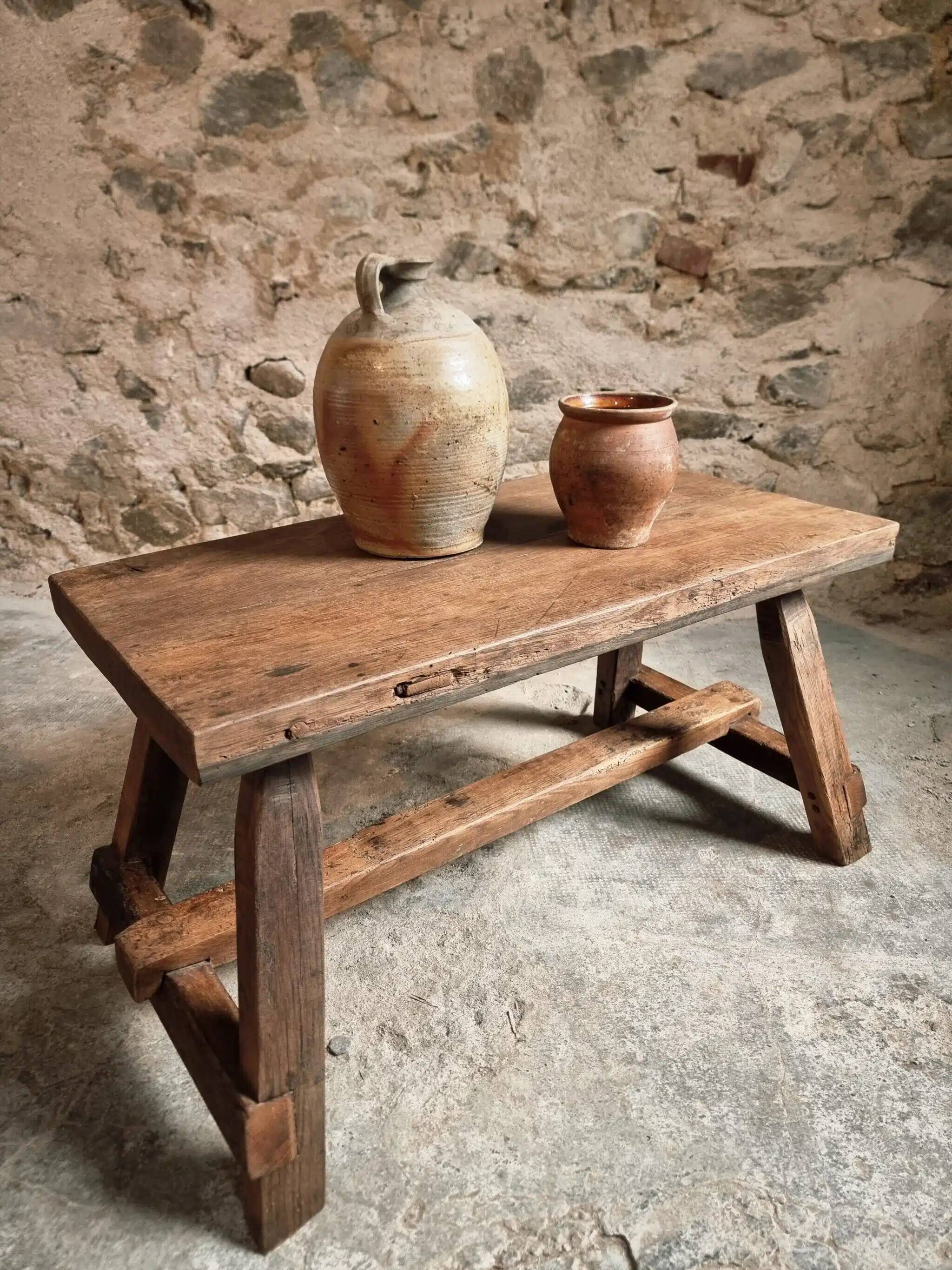 19th Century French Oak Farmhouse Bench - Handcrafted Rustic Work Table