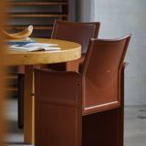 Ensemble de 4 fauteuils en cuir marron/rouge, Tito Agnoli, moderne italien, années 1970