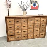 Vintage workshop furniture with 24 drawers in solid pine – 1950s