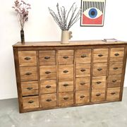 Craftsman's cabinet with 24 drawers in solid pine, 1950s.
