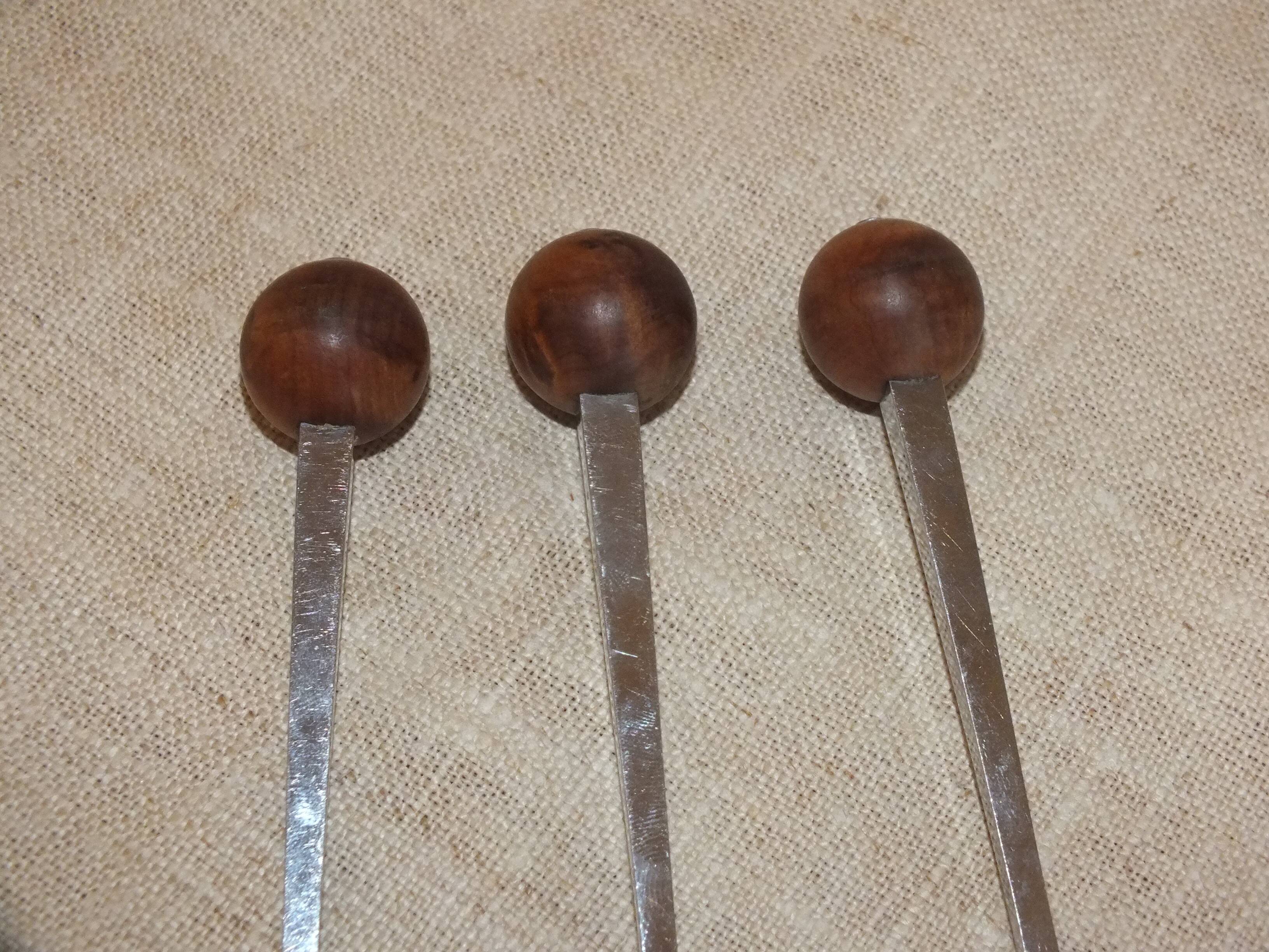 3 condiment cutlery 1970 Eloi Pernet stainless steel and wood