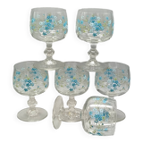 Arcoroc france stemmed glasses with forget-me-not decor, vintage 1980s