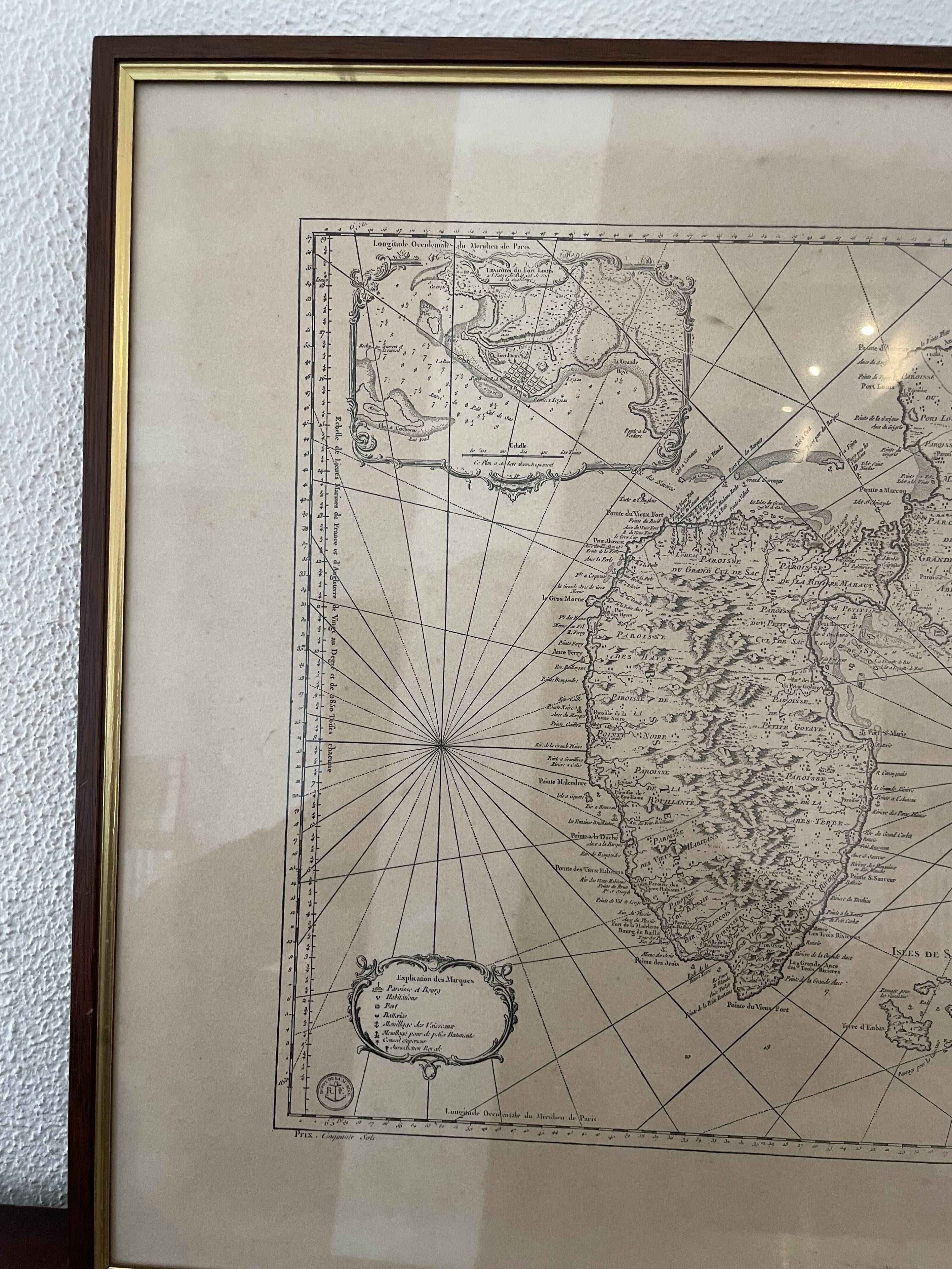 Carte vintage de la Guadeloupe encadrée