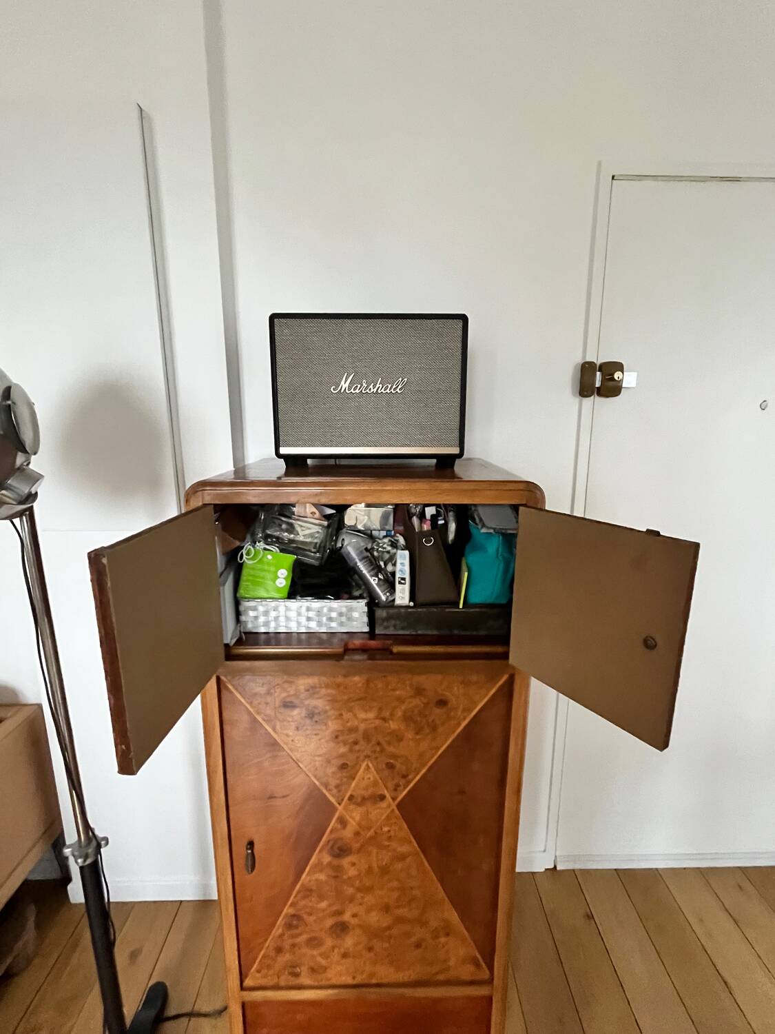 Art deco burl python walnut storage unit