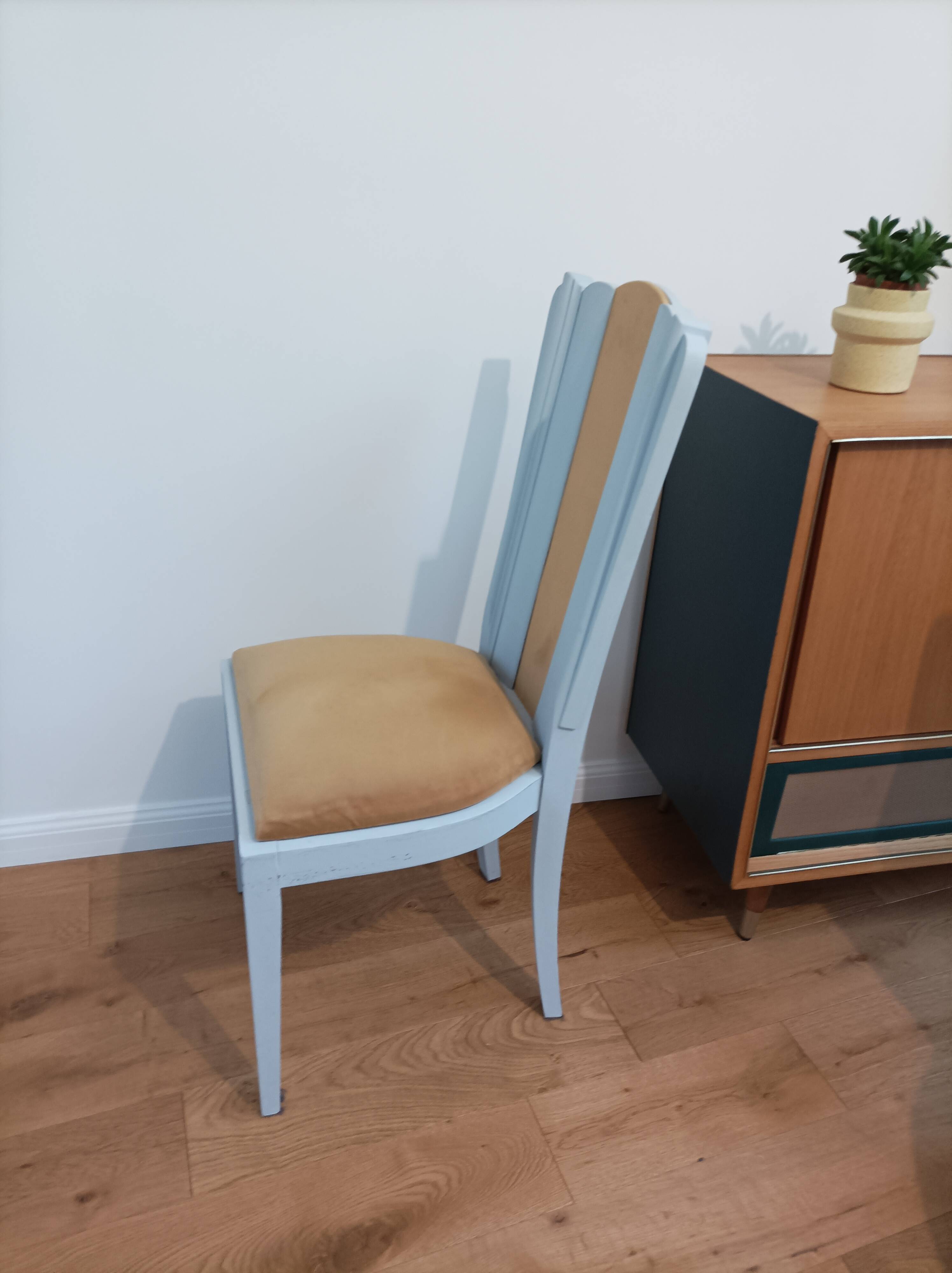 Pair of vintage 1930s chairs in wood and velvet (Art Deco style)