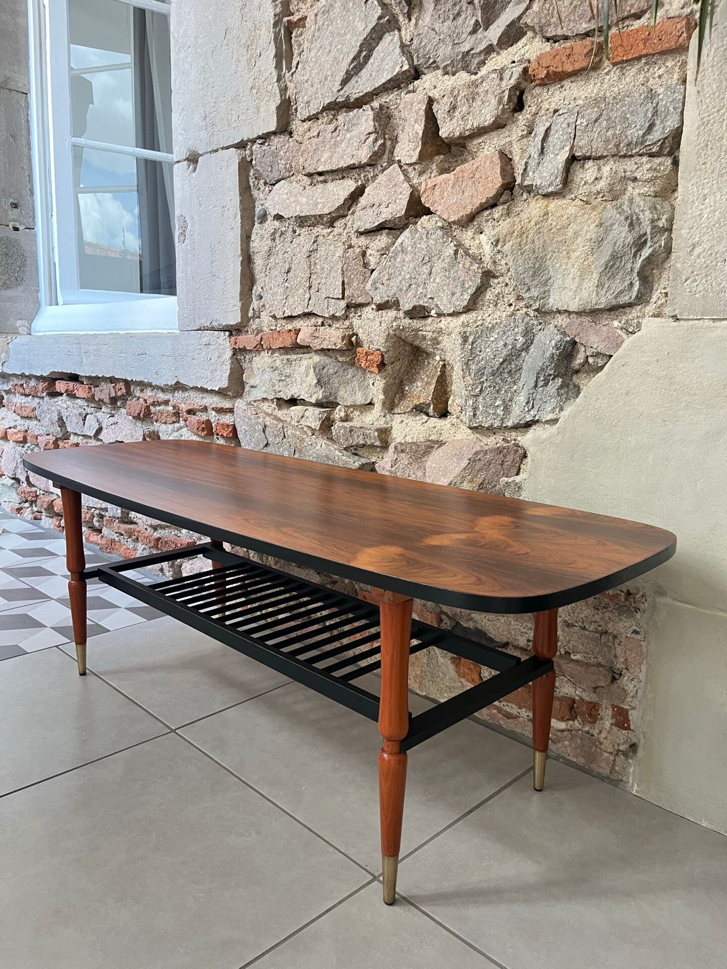 Scandinavian style coffee table with 2 levels from the 1960s.