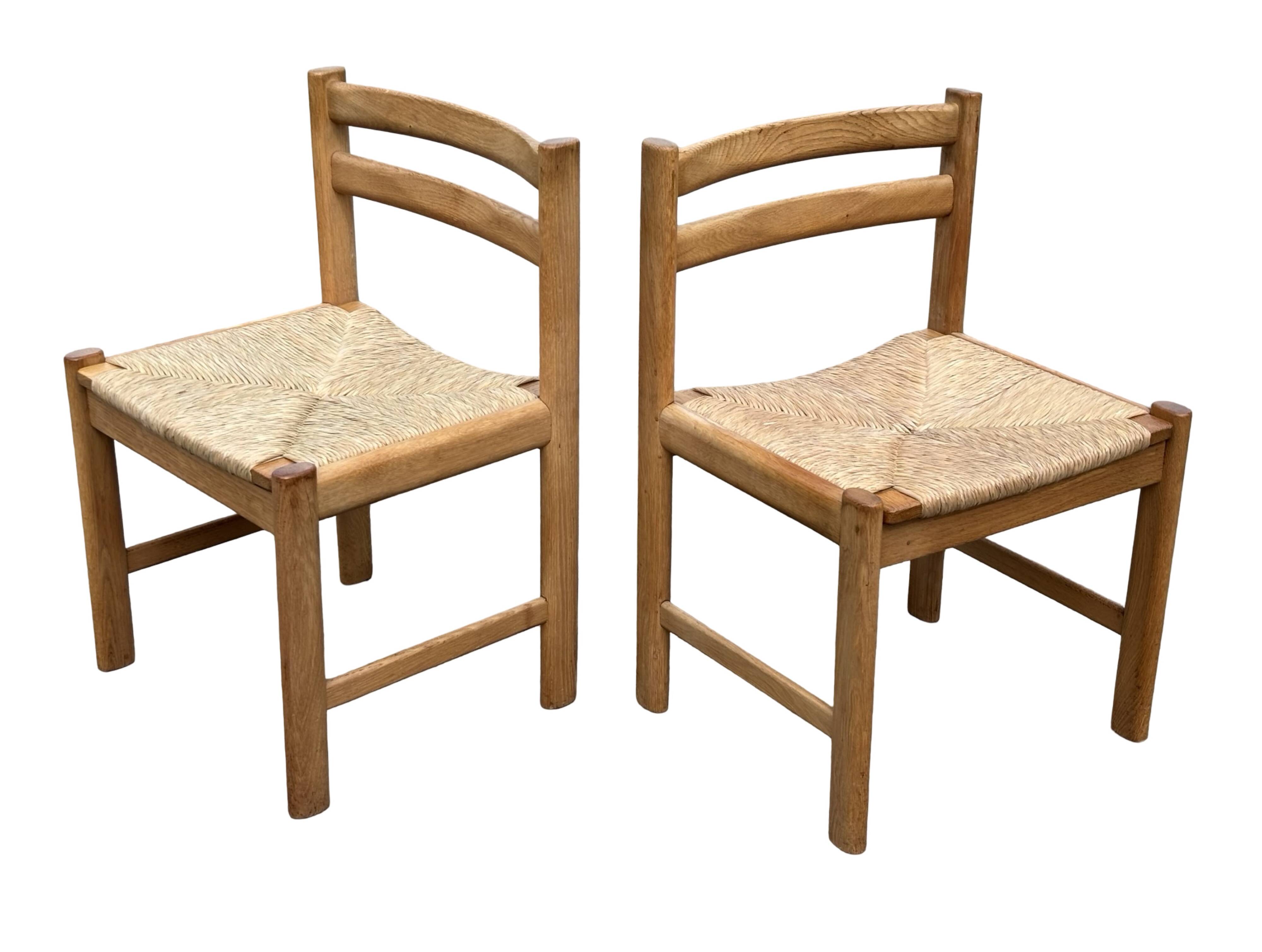 Vintage dining chairs set of 6 oak and rattan design minimalist design