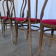 Set of 6 Vintage Bentwood Dining Chairs Set: 1970s , Red Uphols