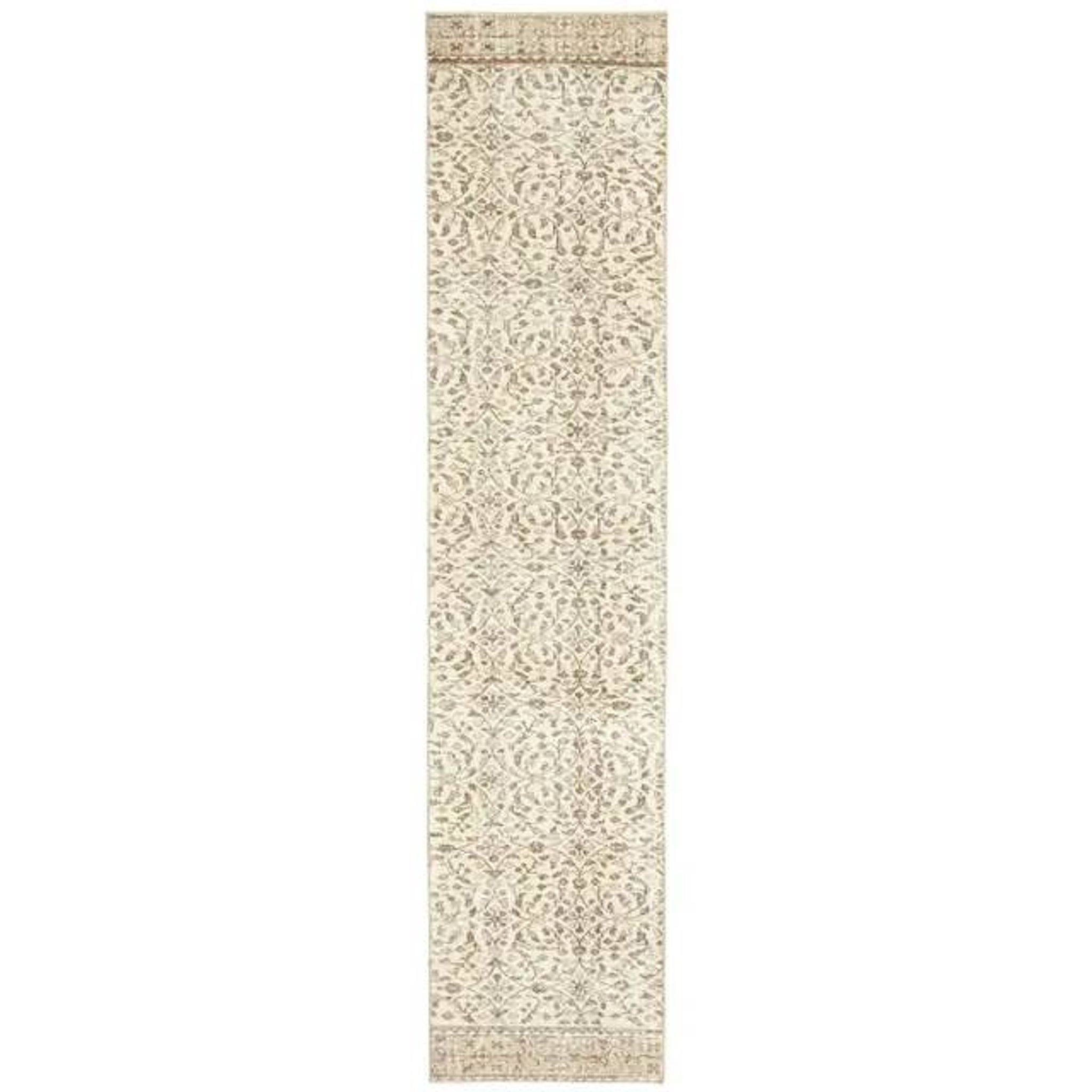 Vintage Turkish Oushak handmade wool cotton beige runner rug 63x295