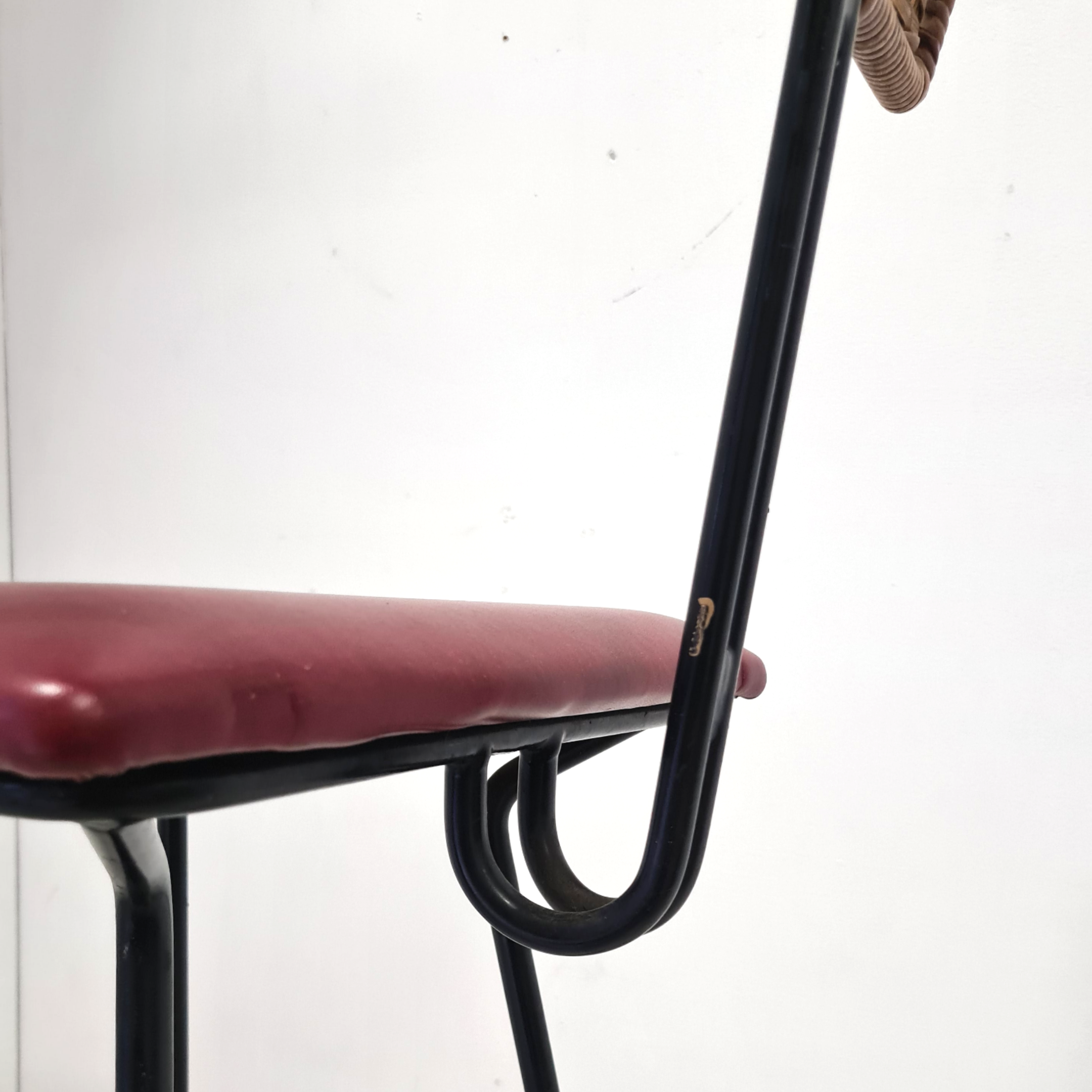 Mid century metal and rattan bar stool by Maria Witzemann for Erwin Behr, Germany 1950s