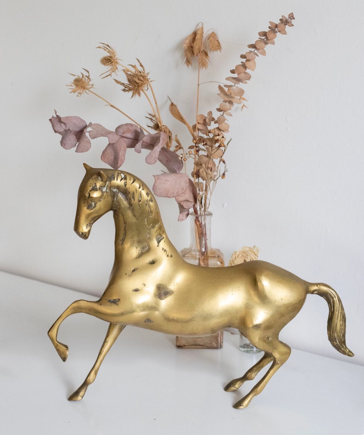 Vintage golden brass horse