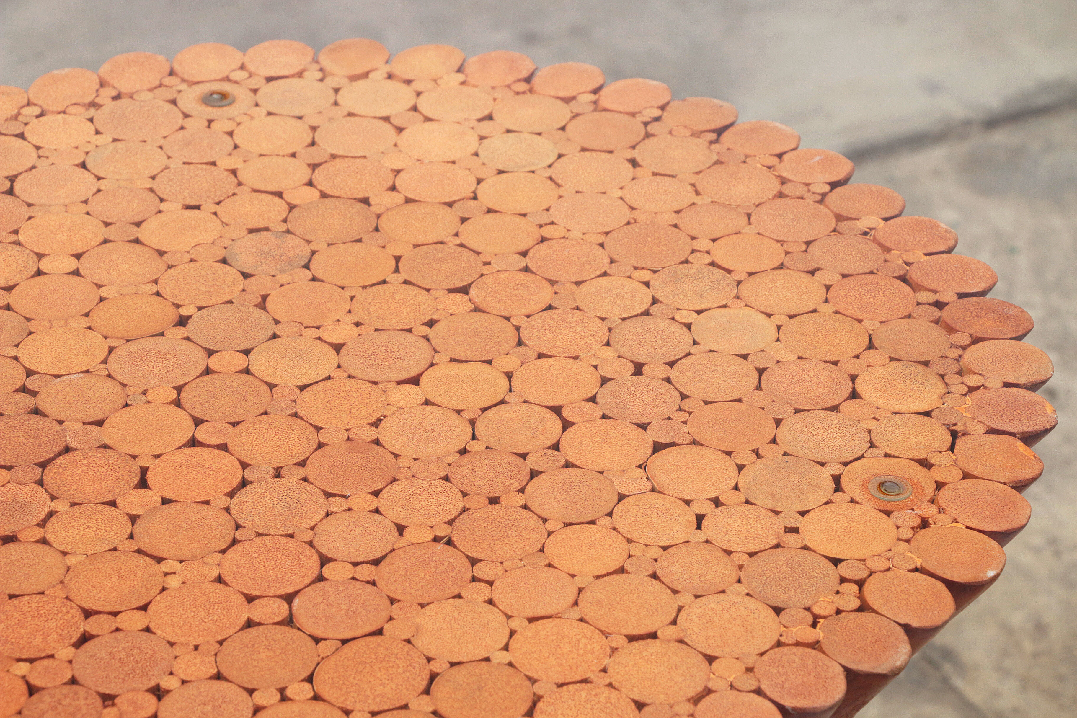 Bohemian bamboo mcguire dining table set with 6 palm leaf chairs, 1960 france.