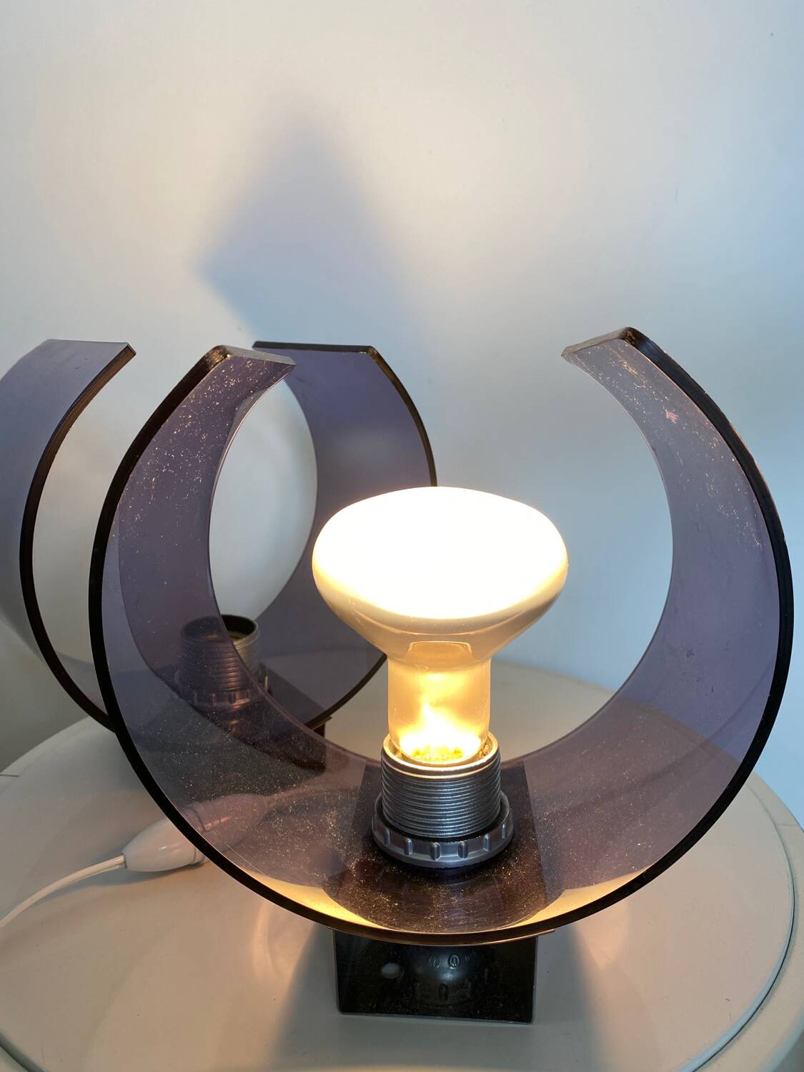 Pair of smoked plexi wall lights from the 70s