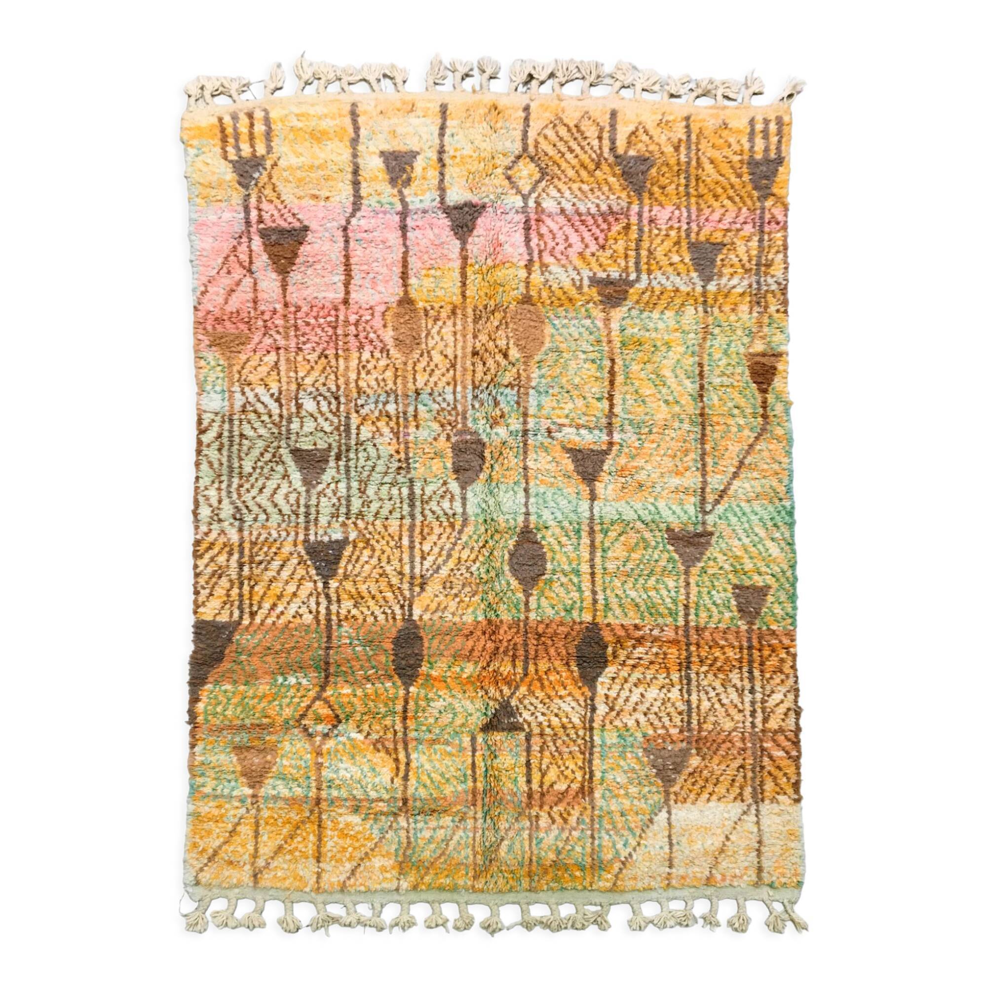 Moroccan Berber rug Boujaad ochre with colorful patterns 297x197cm