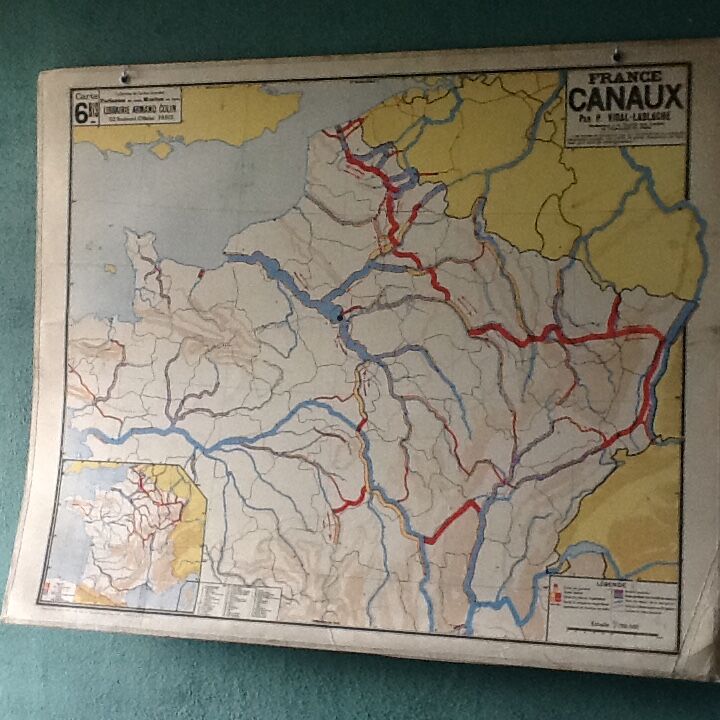 Carte géographique vintage France canaux recto verso