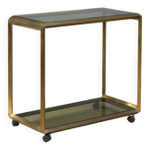 Vintage kitchen trolley with double metal and glass shelves, 1970s design.