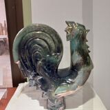 Flamed stoneware rooster signed Rambervillers