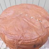large vintage Moroccan leather pouf