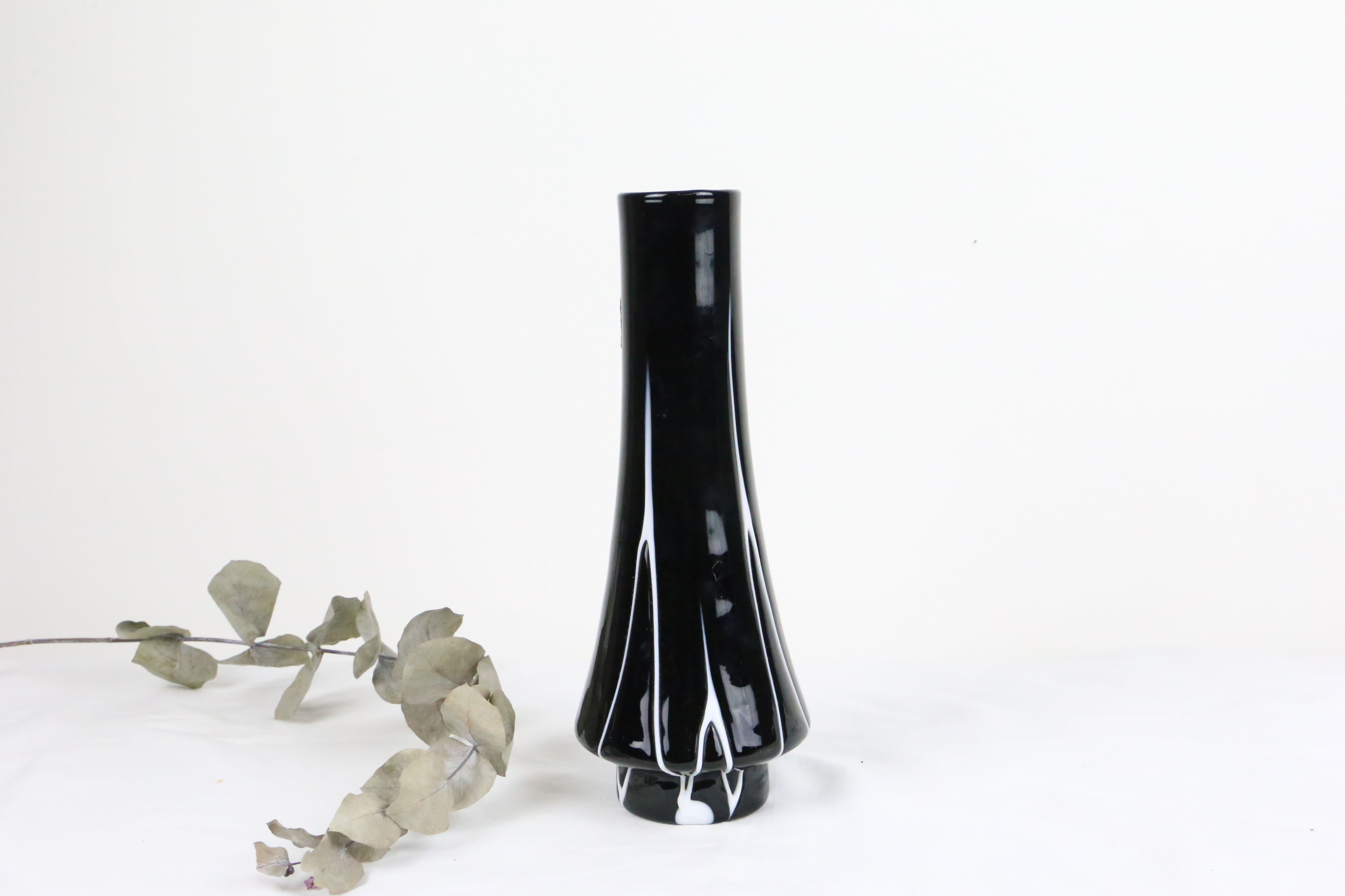 Black and white tempered glass vase, vintage 1960