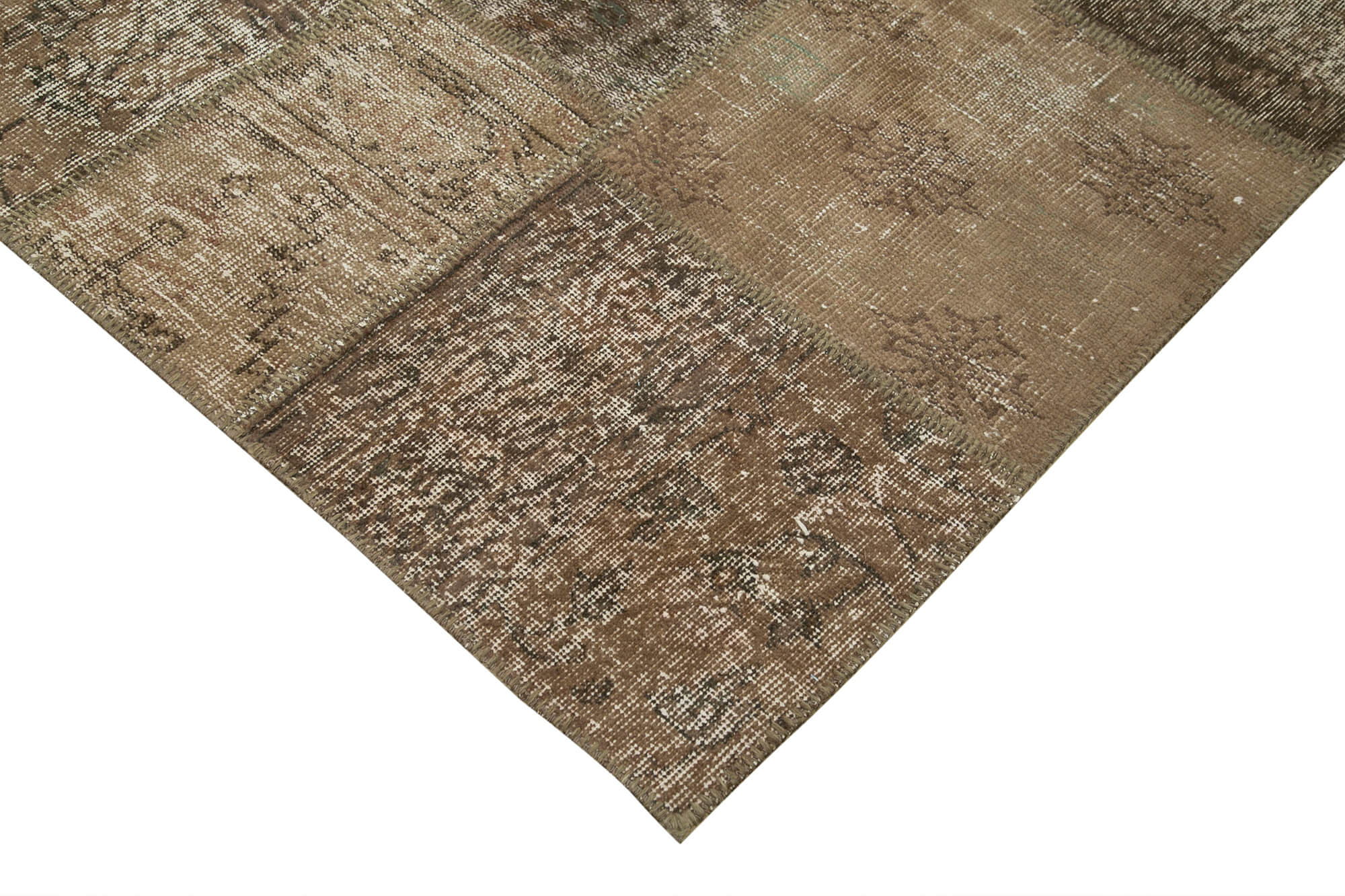 Handwoven oriental overdyed 202 cm x 303 cm brown patchwork carpet