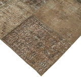 Handwoven oriental overdyed 202 cm x 303 cm brown patchwork carpet
