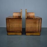 1930s Art Deco nightstands in walnut finish, Czechoslovakia