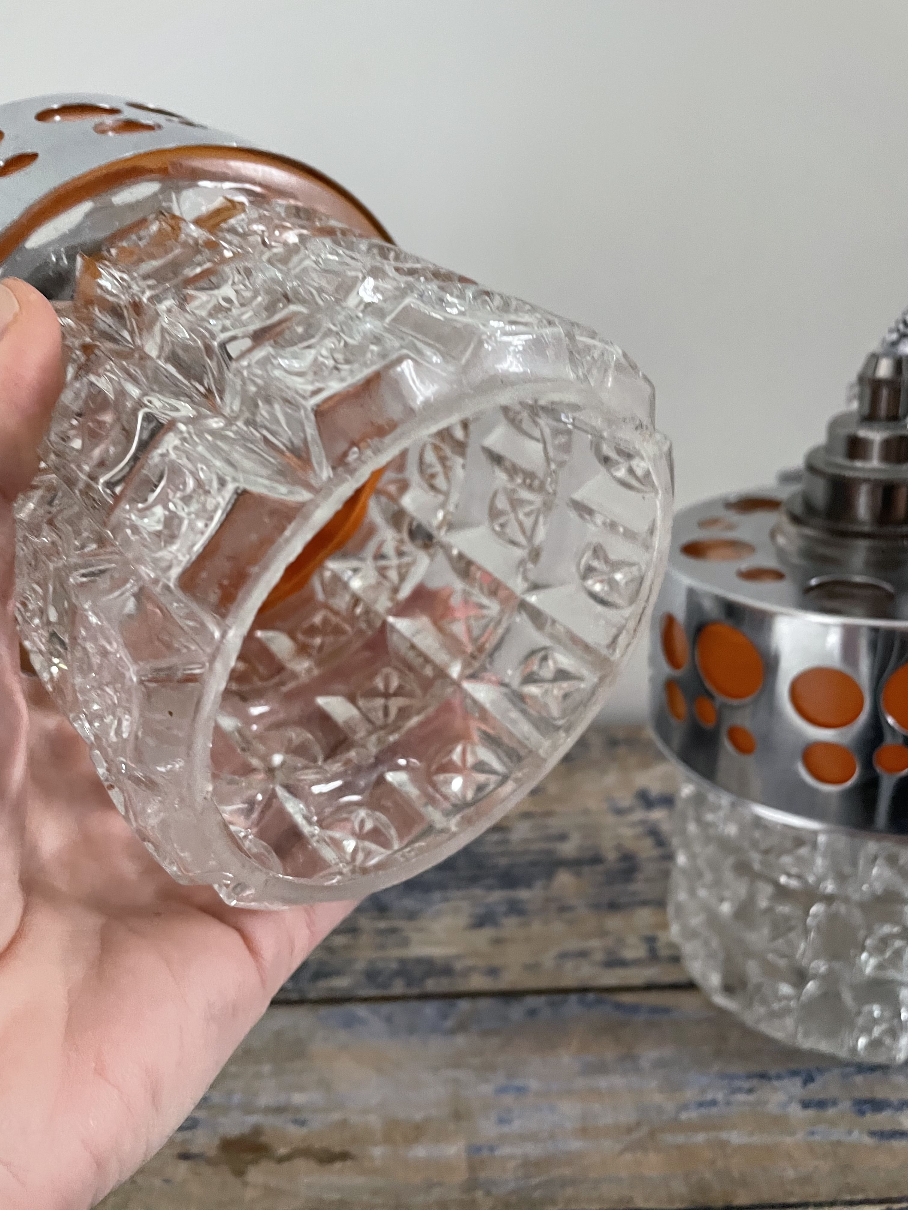 Set of vintage electric chiseled glass lamps