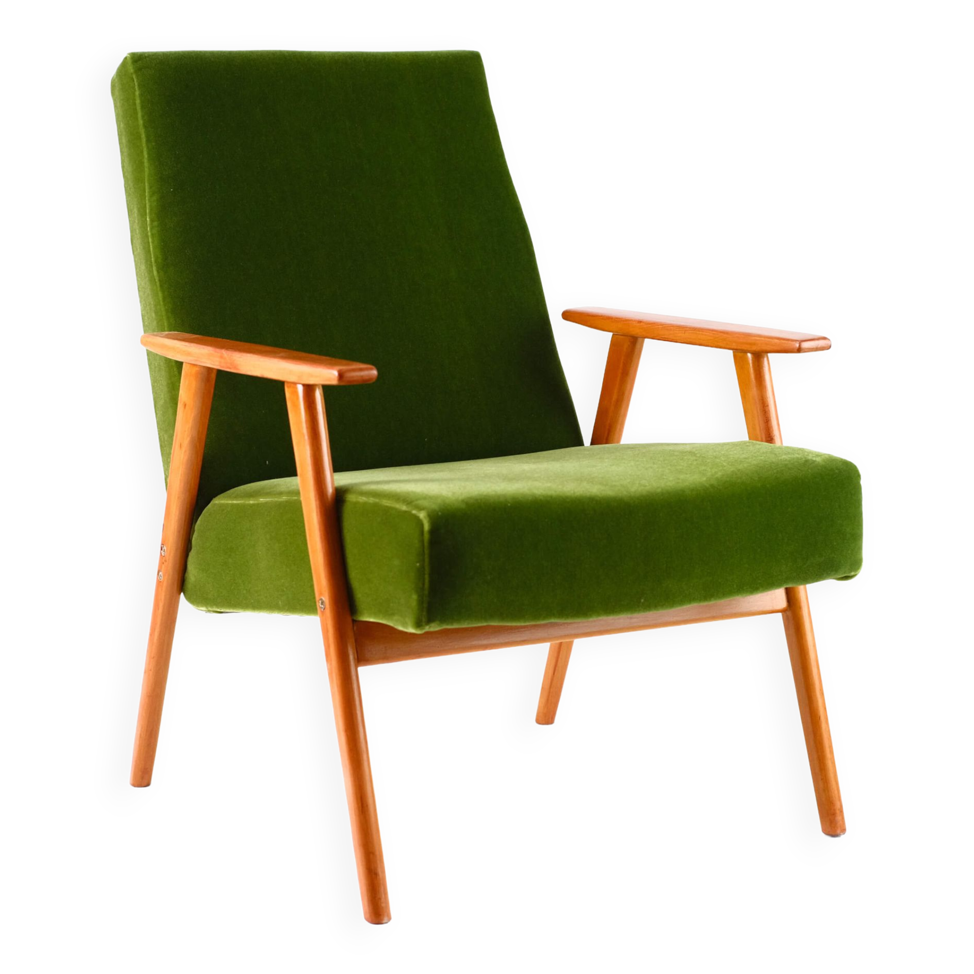 Dark green vintage armchair, solid wood, 60s / 70s