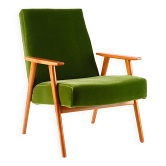 Dark green vintage armchair, solid wood, 60s / 70s