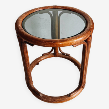 Table basse ronde en rotin années 60