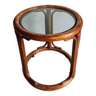 Table basse ronde en rotin années 60