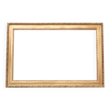 Horizontal mirror in a gold frame.