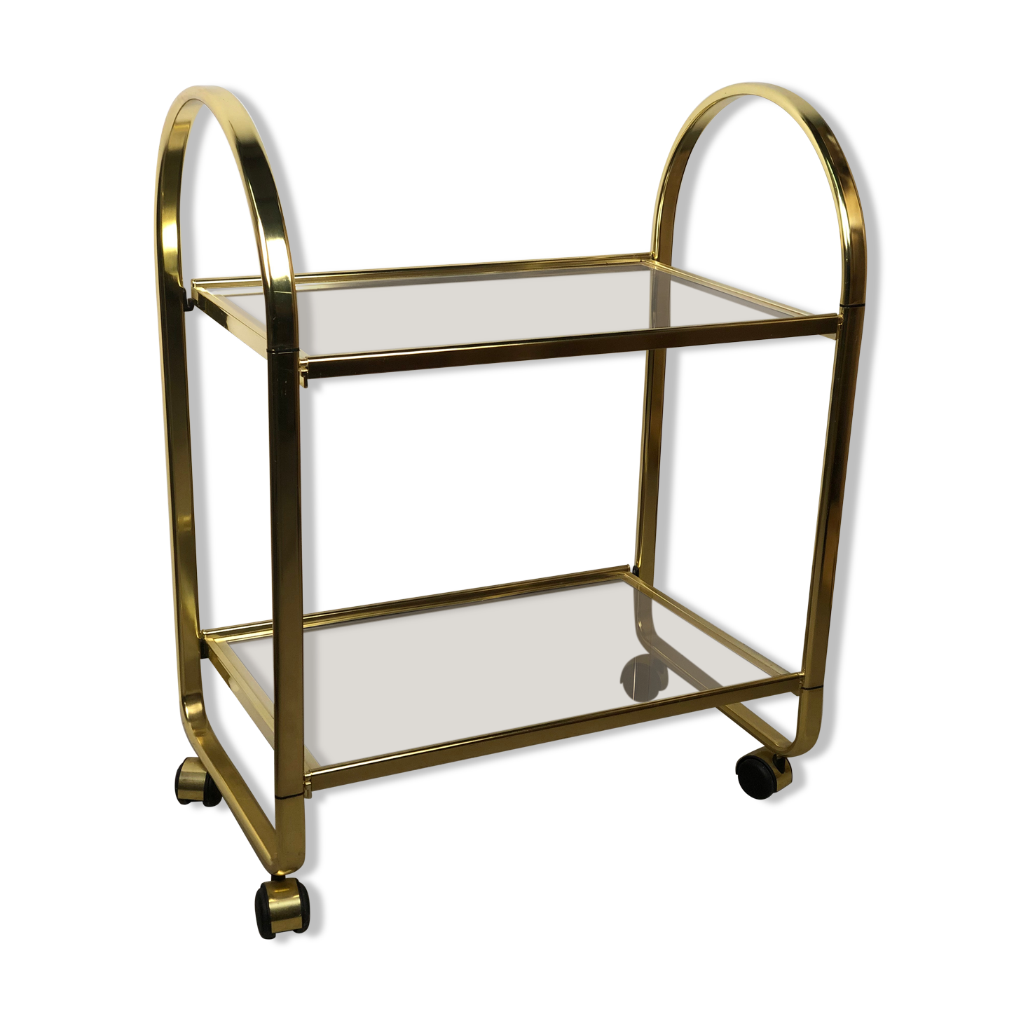 Desserte table roulante pliable mb patent italy en métal doré 70's
