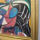 Portrait moderne du milieu du siècle, composition Bauhaus, peinture à l'huile, années 1960, encadrée