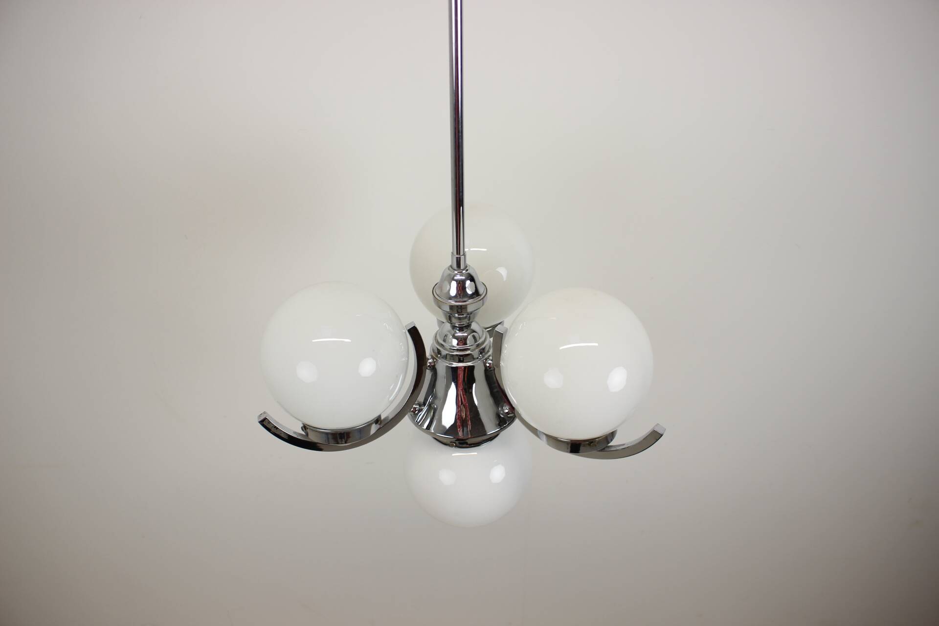Art Deco Chrome and Pink Glass Chandelier, 1930's, Czechoslovakia