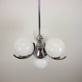 Art Deco Chrome and Pink Glass Chandelier, 1930's, Czechoslovakia
