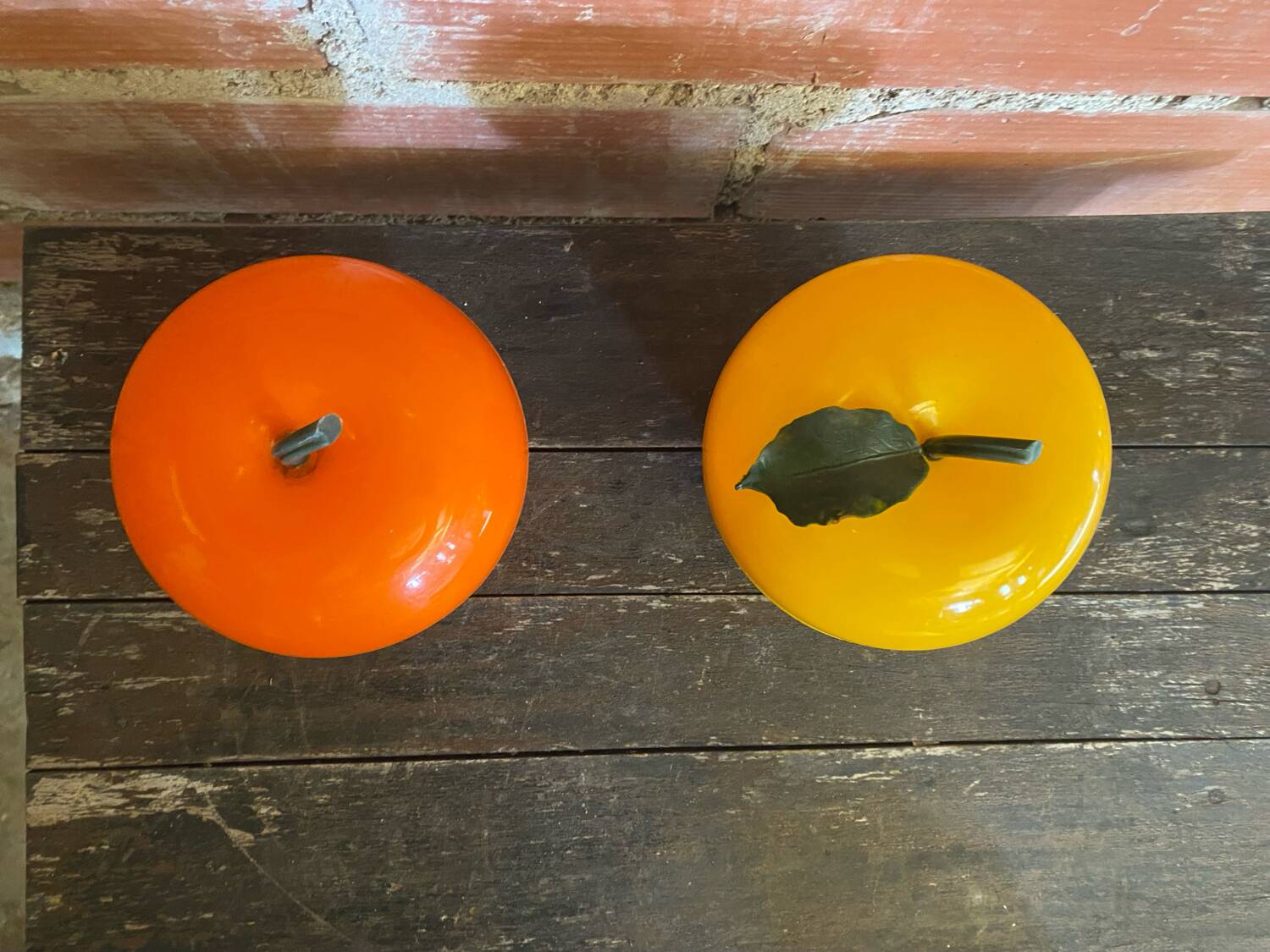 Ice Buckets Apple + Lemon Plastic Orange Yellow 70’s Vintage