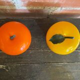 Ice Buckets Apple + Lemon Plastic Orange Yellow 70’s Vintage