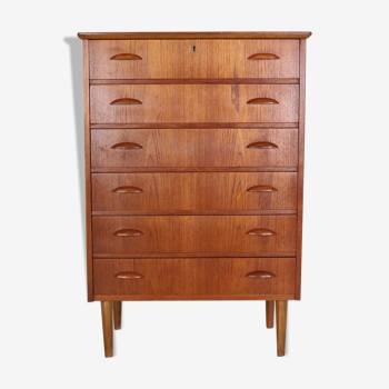 Mid-century modern danish chest of six drawers, tallboy in teak, denmark, 1960s