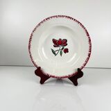 Set of 6 porcelain soup plates, Badonviller, red flower, 1950