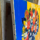 Tableau peinture bouquet de fleurs coloré signé toile moderniste