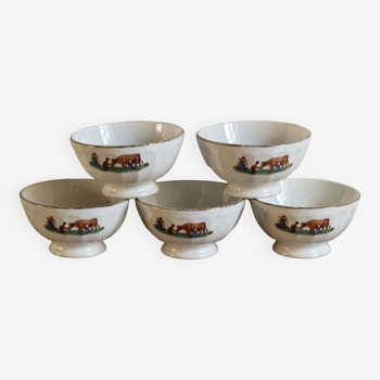 Lot de 5 bols en porcelaine, motif ferme