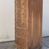 High art deco chest of drawers with mustache feet in raw walnut, 1930s