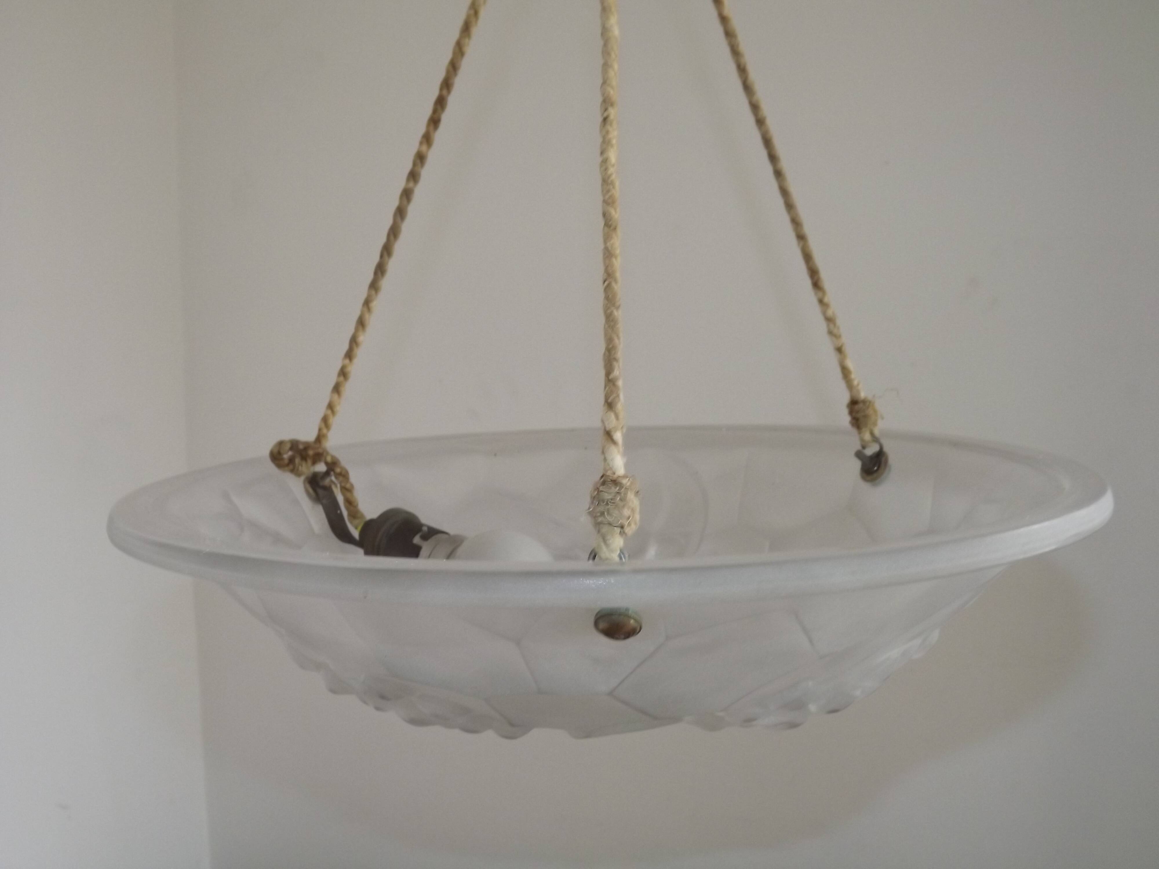 French Art Deco Ceiling Light ROS Degue Frosted Molded Glass Plafonnier