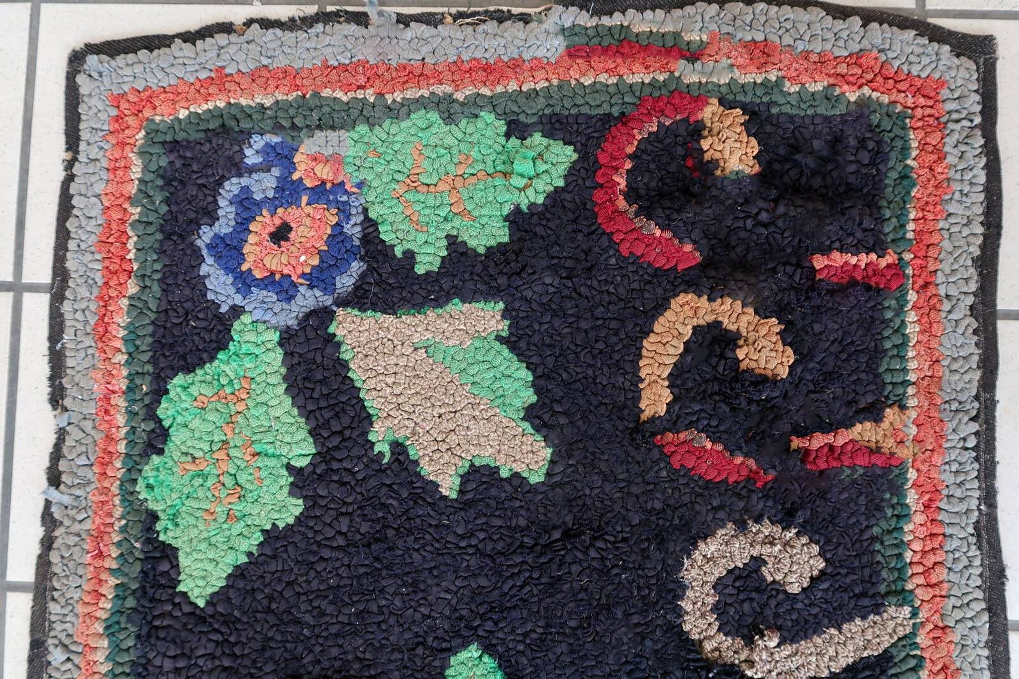 Tapis ancien fait main American Hooked 65cm x 168cm - 1C989