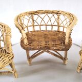 Miniature armchairs and sofa in wicker design 70s