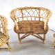 Fauteuils et canapé miniatures en osier design années 70