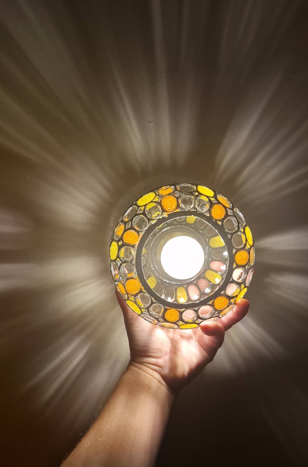 Vintage globe pendant light with stained glass effect