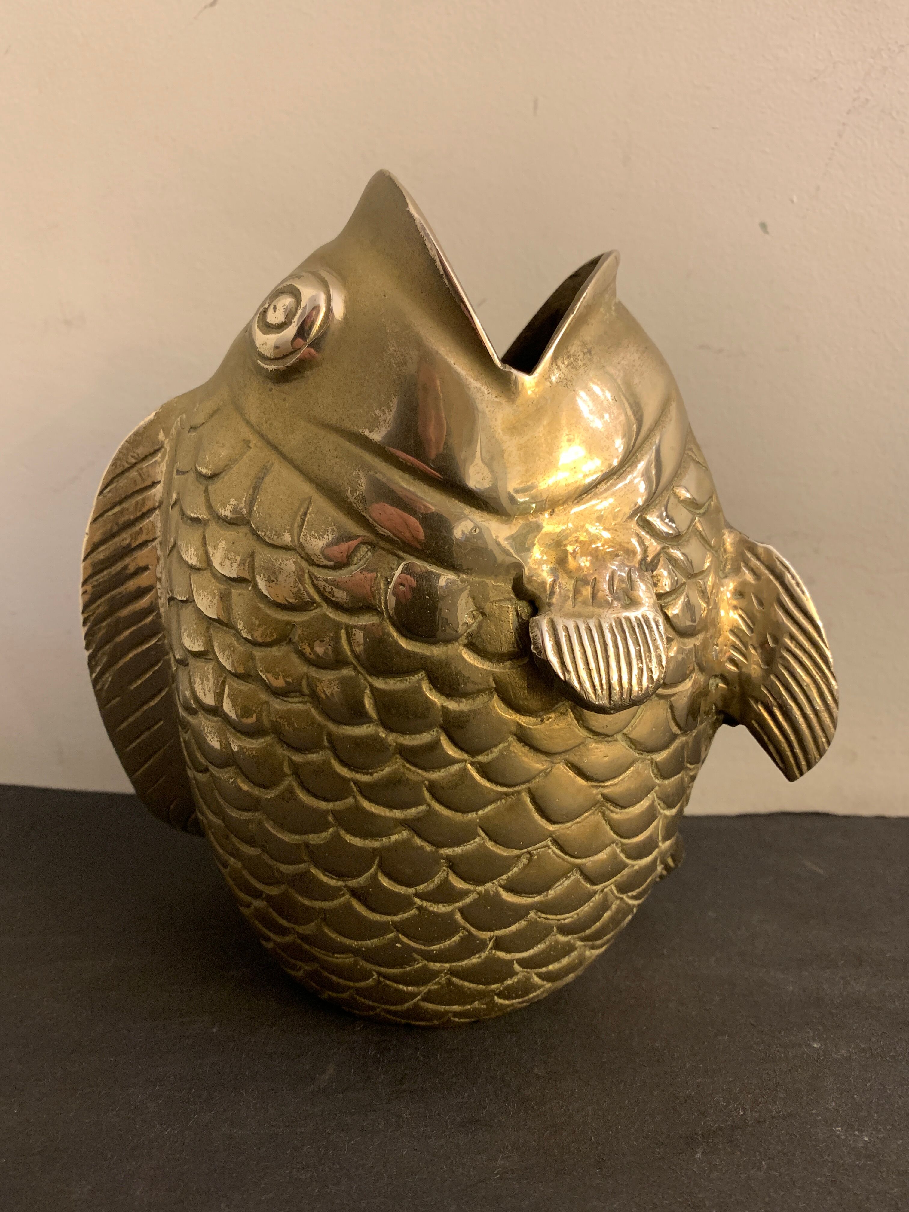 Koi fish vase, solid brass carp, Japan, late nineteenth century